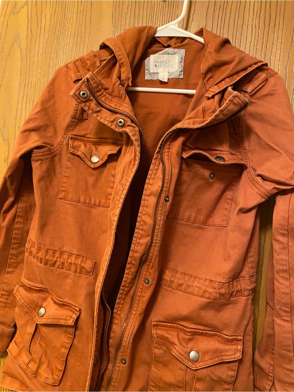 Market & Spruce Women's Burnt Orange Utility Jacket with Hood
